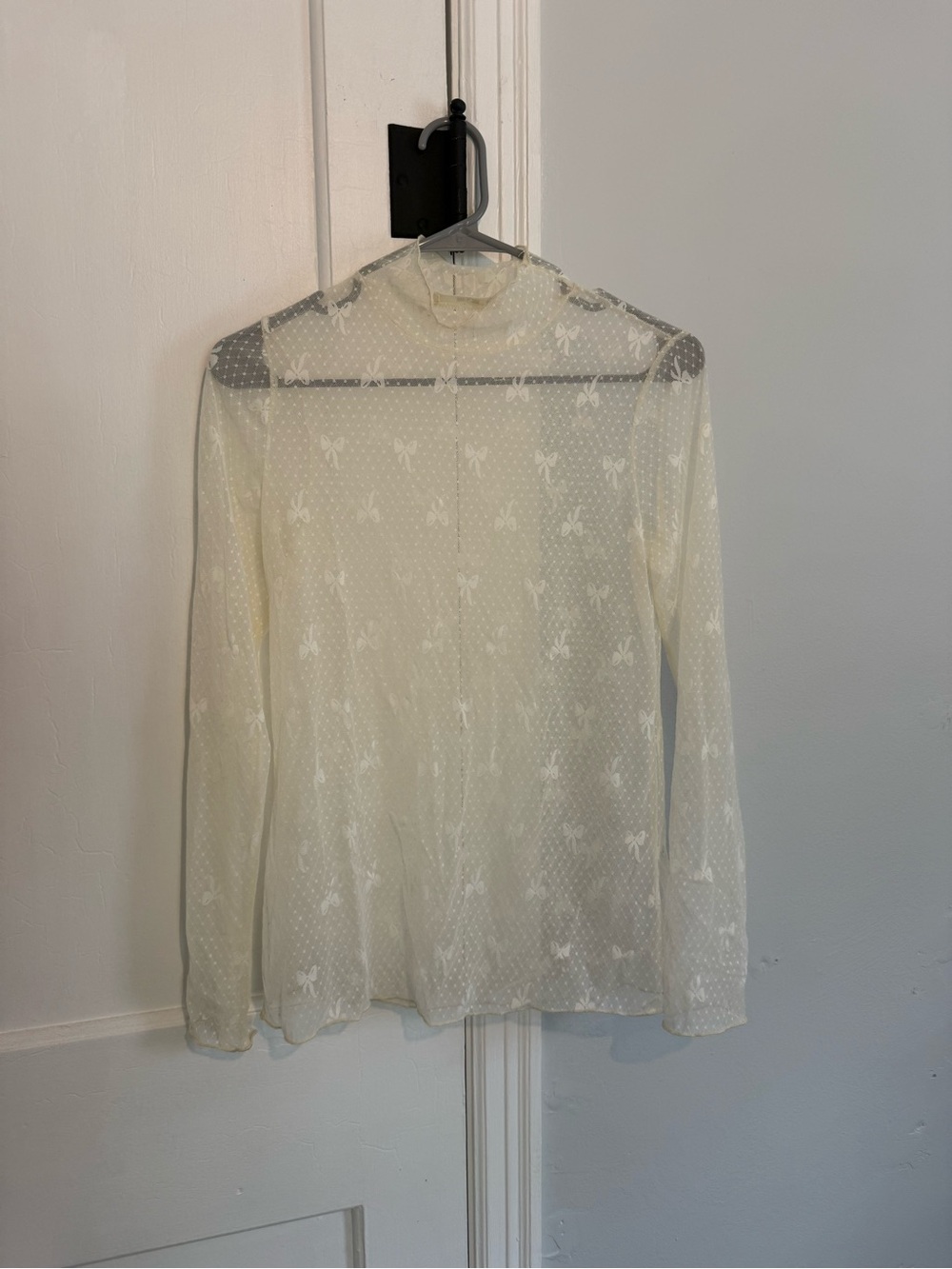 Sheer Long Sleeve Mesh Top in Ivory